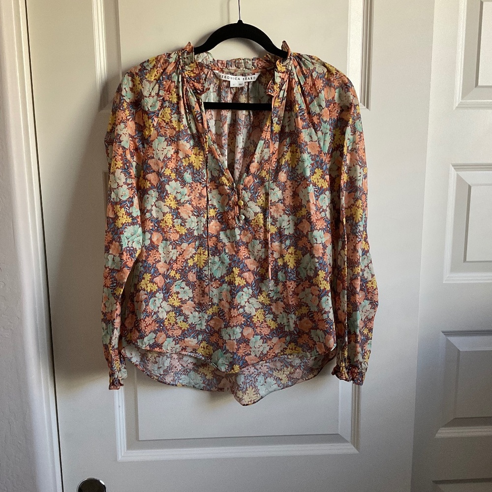 Veronica Beard Antoinette Multicolored Floral Cotton Blouse - Size 2